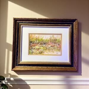 Original Watercolor Wildflower Meadow Painting by Hough-Framed Wall Art-27x17